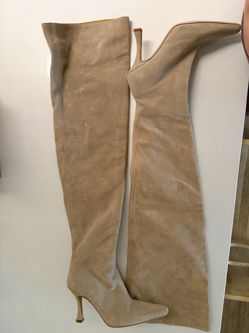 STAUD Wally Suede Tall Boots Taupe Beige Size 37